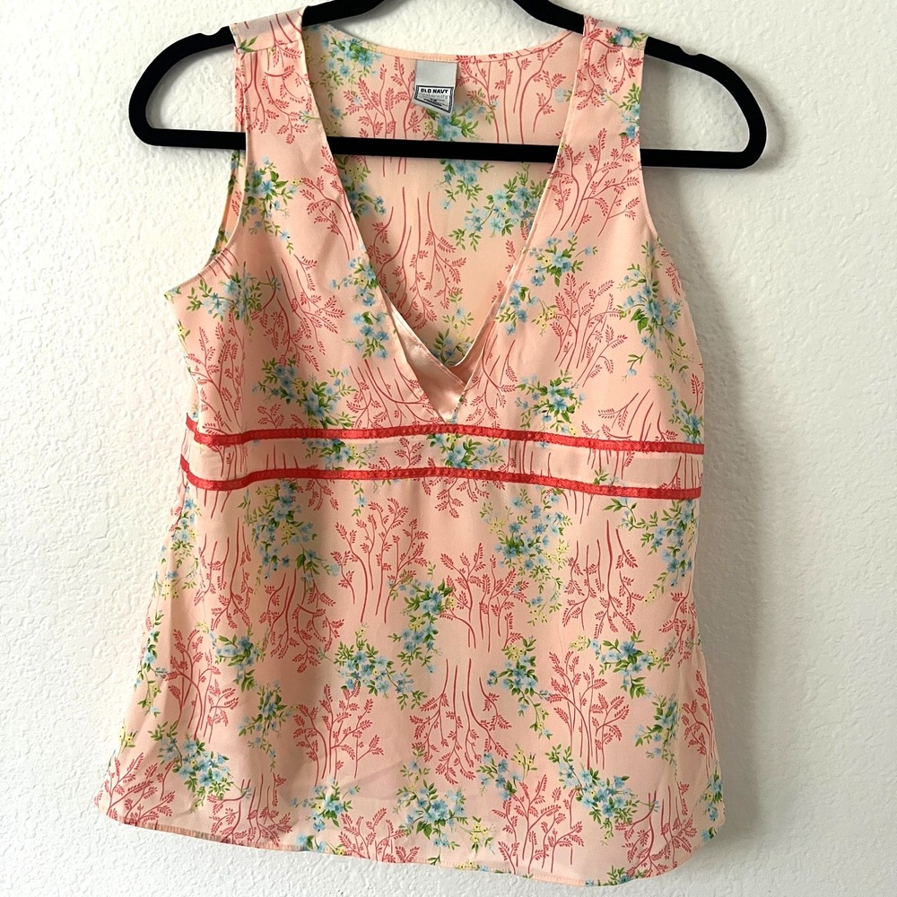 Y2K Old Navy‎ Sz XS Maternity Fit Pink Floral Babydoll Tank Top Fairy Whimsical